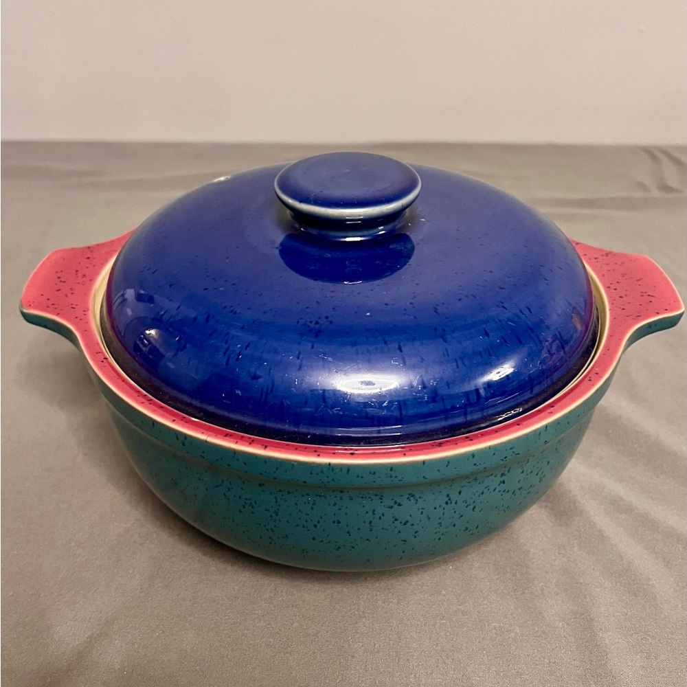 Denby Harlequin Stoneware Covered Casserole 1.5 Qt Dish W/ Handles 10x9x6”